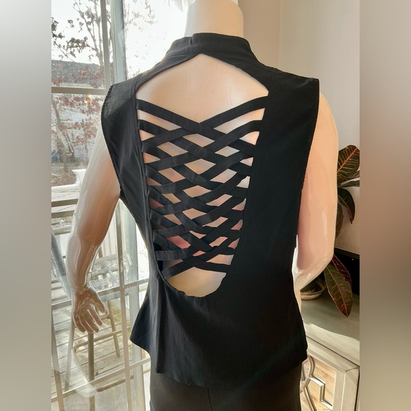 Hearts Rob Lace Up Zip Up Black Vest Criss Cross Open Back Woman’s Large X-Large - Picture 2 of 13